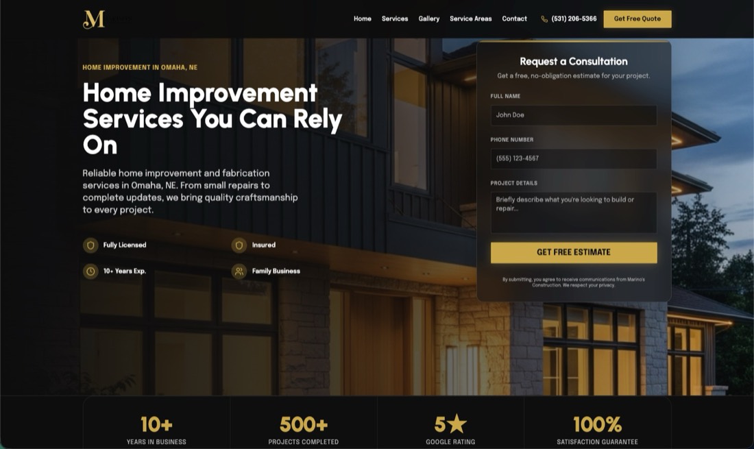 Marino's — website built by Hometown Hero